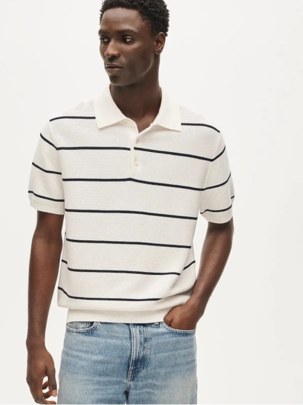 J crew sea salt indigo Short-sleeve Pima cotton sweater-polo in stripe